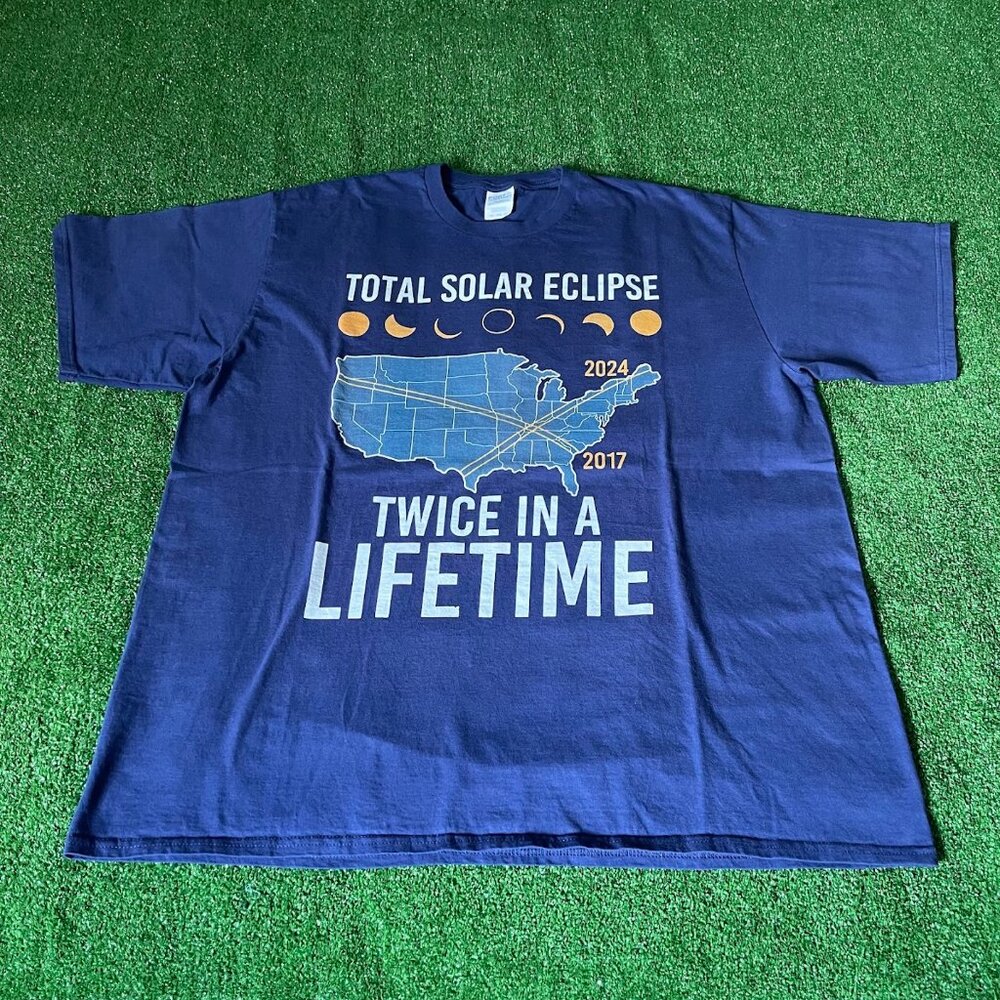 Port Company Twice In A Lifetime Solar Eclipse 2017 / 2024 Blue T-Shirt Size 2XL